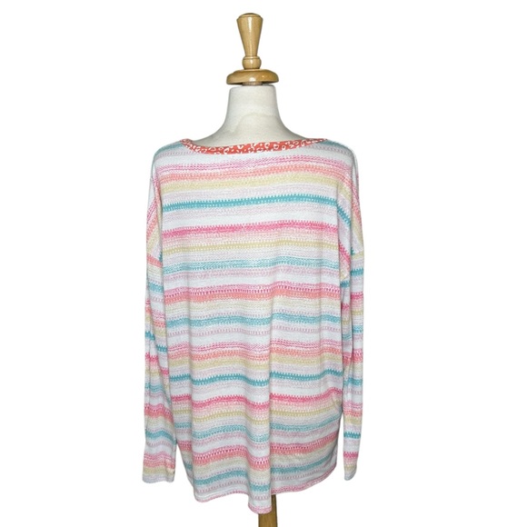 HAPTICS by Holly Harper Sweater Striped Pastel Cheetah Lightweight 1X - Picture 3 of 7